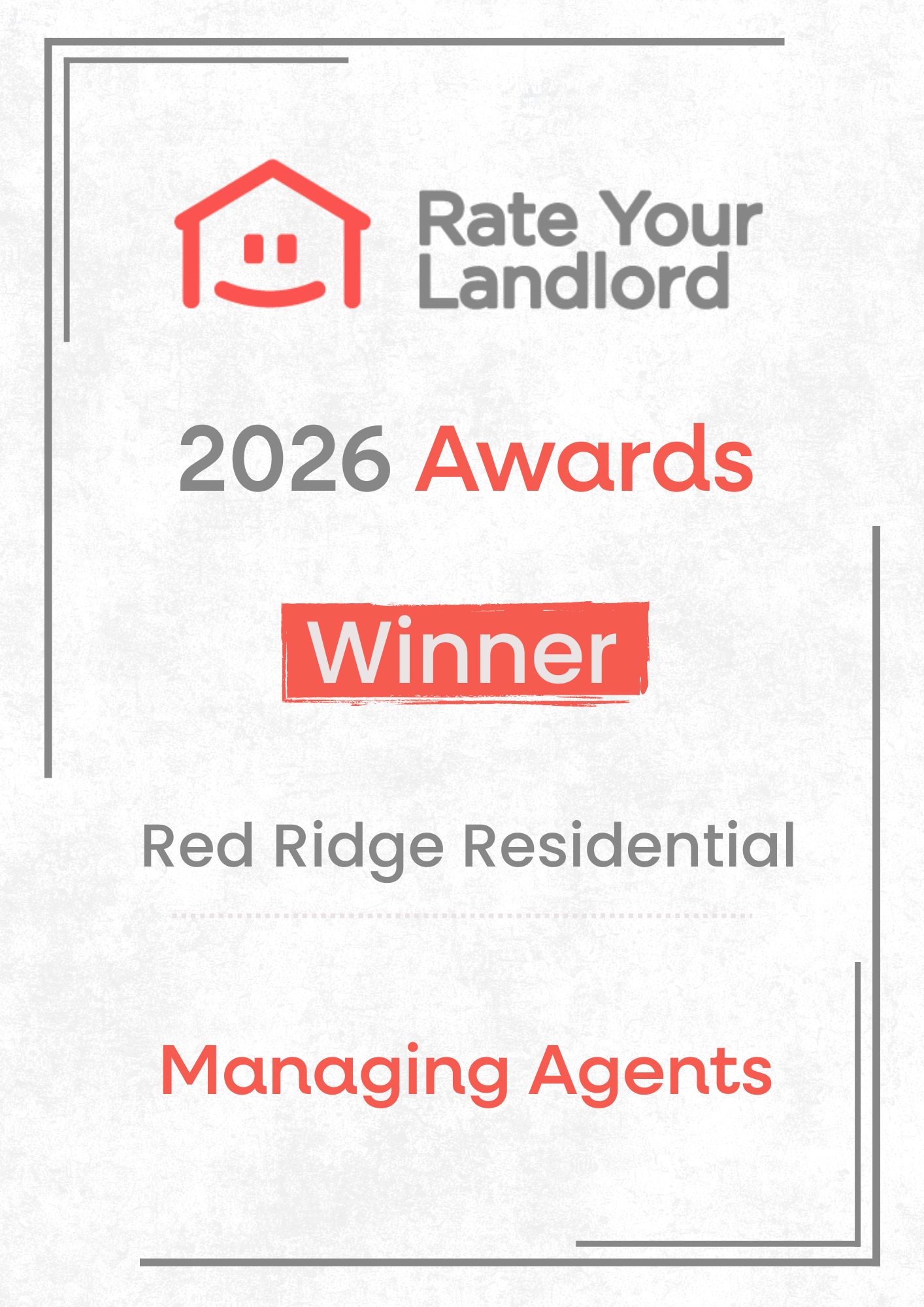 Rate Your Landlord 2026 Awards - Winner - Managing Agents